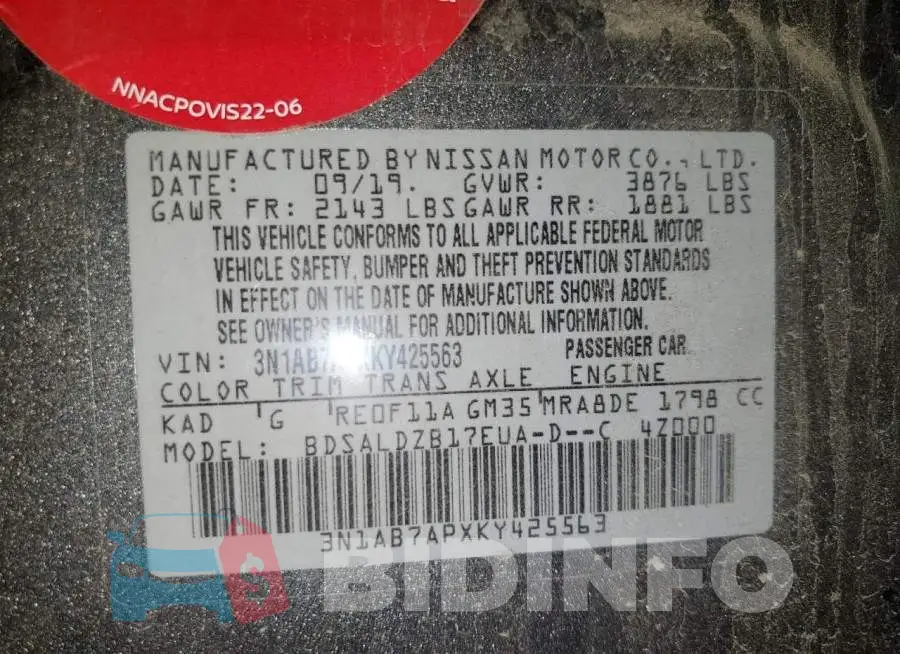 3N1AB7APXKY425563 Photo# 12