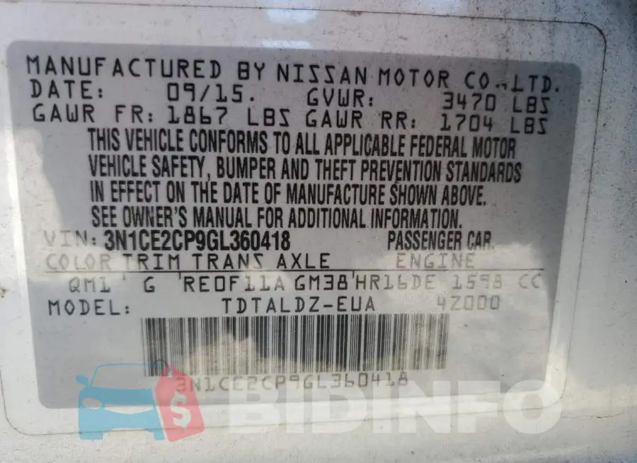 3N1CE2CP9GL360418 Photo# 12