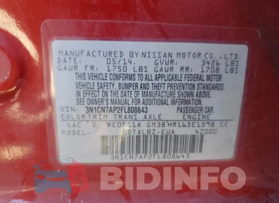 3N1CN7AP2FL808643 Photo# 12