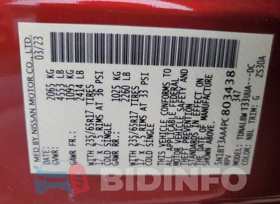 5N1BT3AA4PC803438 Photo# 14