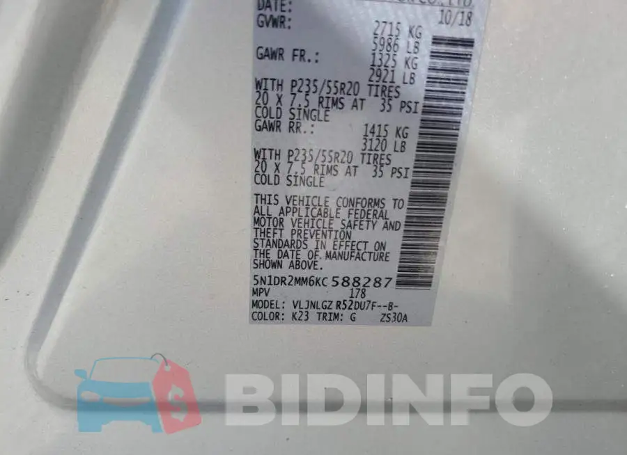5N1DR2MM6KC588287 Photo# 12