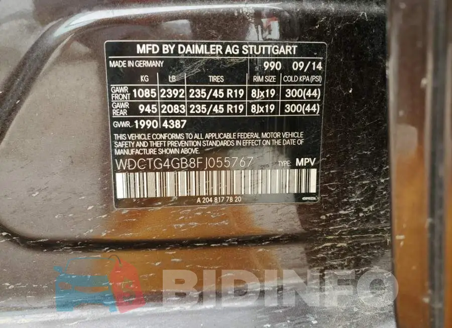 WDCTG4GB8FJ055767 Photo# 13