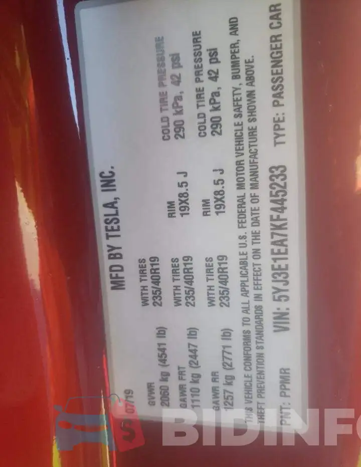 5YJ3E1EA7KF445233 Photo# 13