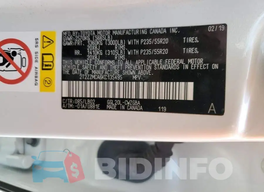2T2ZZMCA6KC135495 Photo# 13