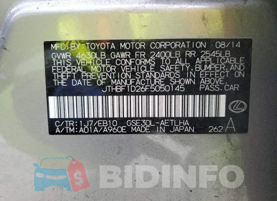 JTHBF1D26F5050145 Photo# 12