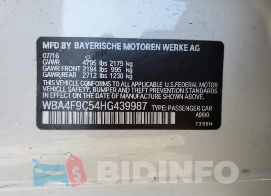 WBA4F9C54HG439987 Photo# 12