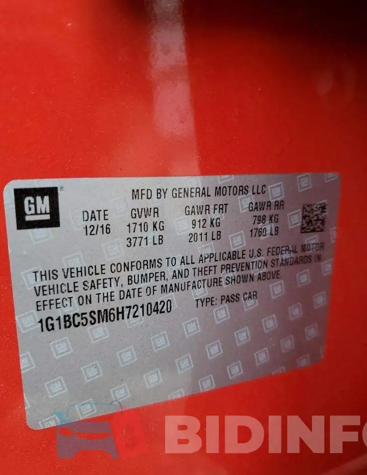 1G1BC5SM6H7210420 Photo# 14
