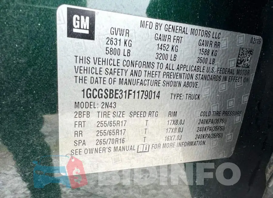 1GCGSBE31F1179014 Photo# 10