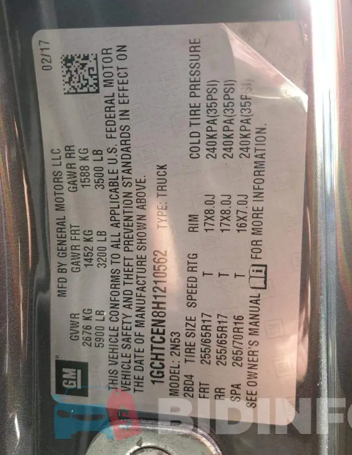 1GCHTCEN8H1210562 Photo# 12