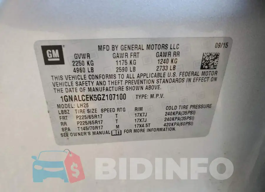 1GNALCEK5GZ107100 Photo# 14