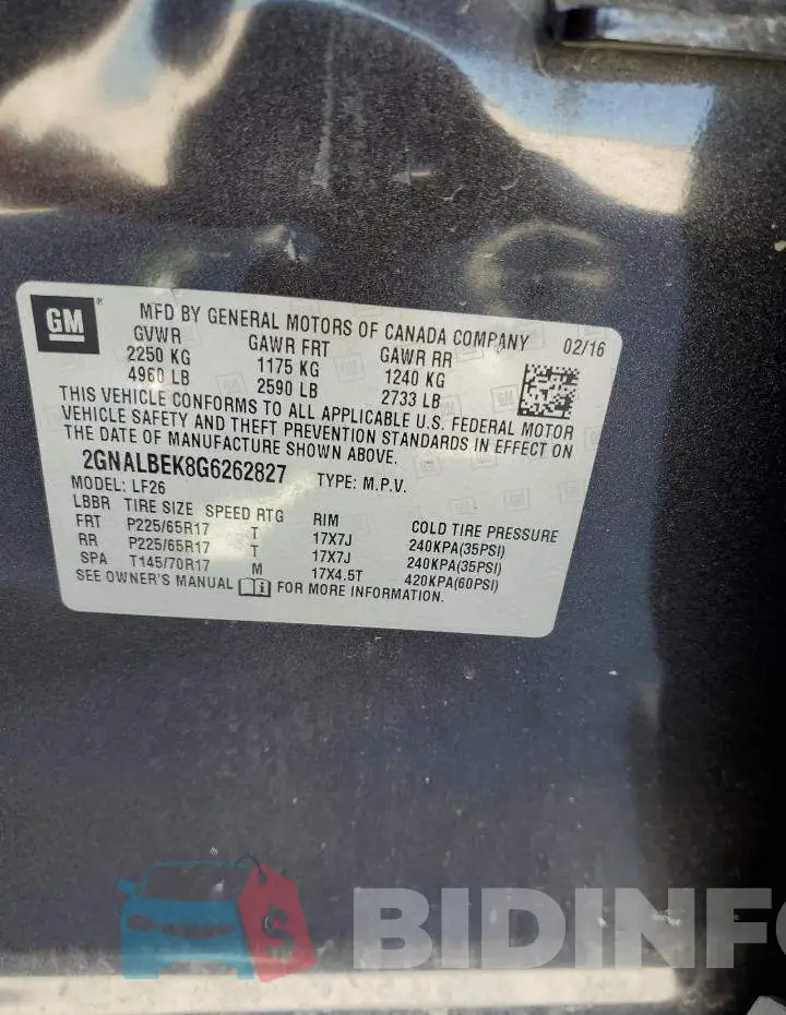 2GNALBEK8G6262827 Photo# 13