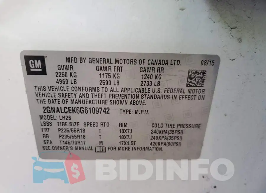 2GNALCEK6G6109742 Photo# 12
