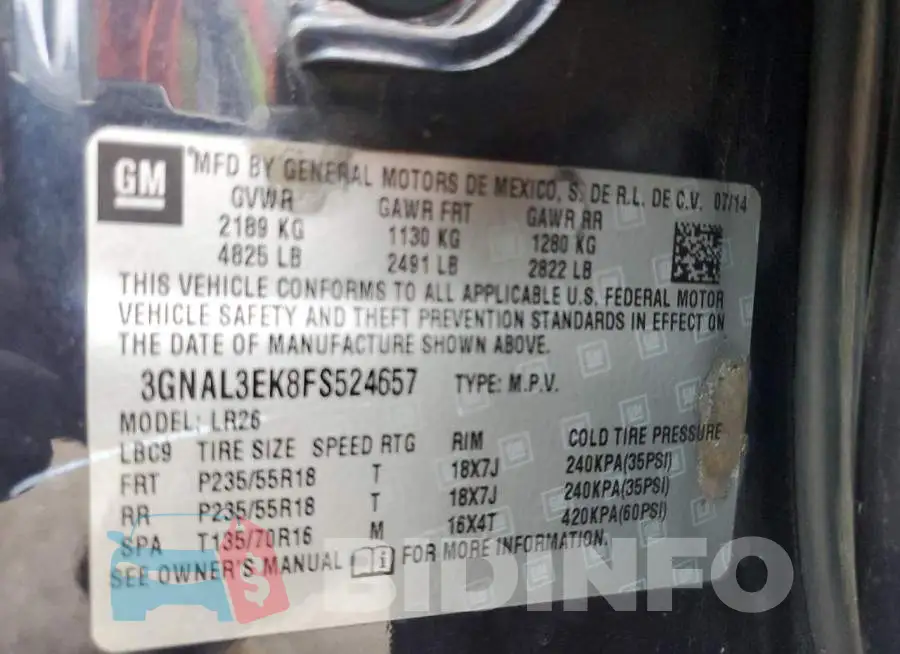 3GNAL3EK8FS524657 Photo# 13