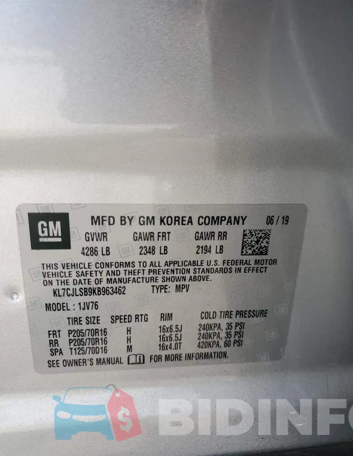 KL7CJLSB9KB963462 Photo# 13