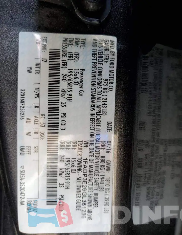 1FADP3E26GL361286 Photo# 12