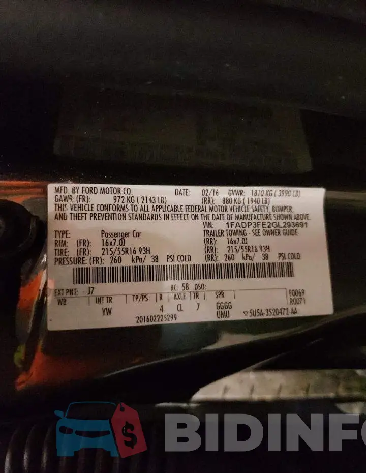 1FADP3FE2GL293691 Photo# 14