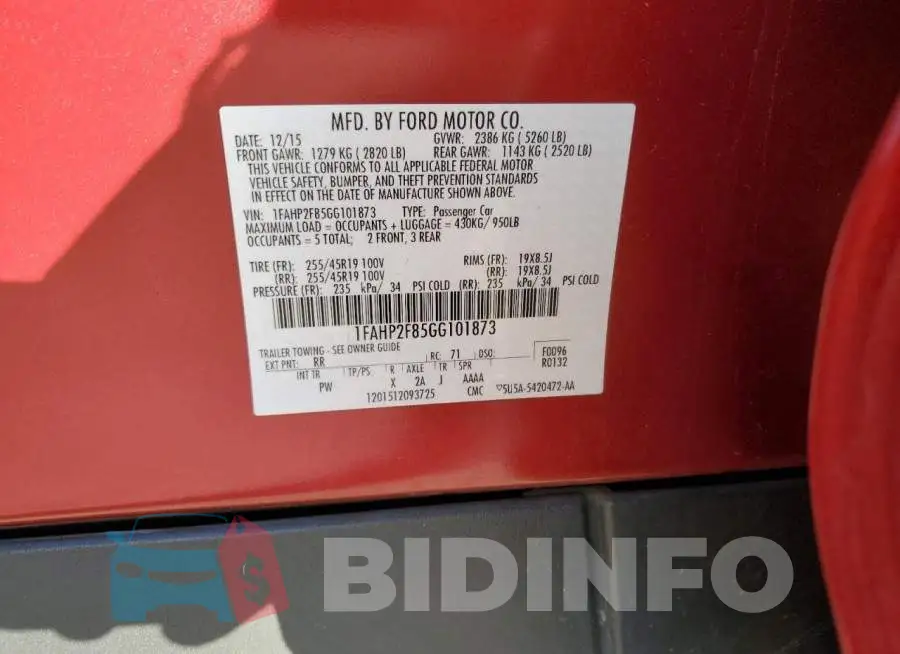 1FAHP2F85GG101873 Photo# 12