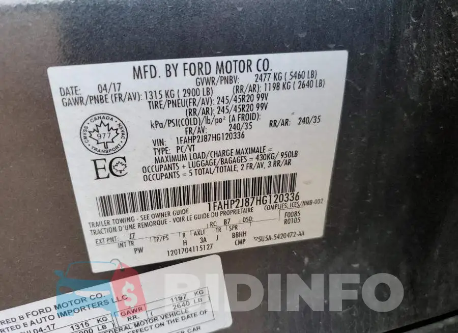 1FAHP2J87HG120336 Photo# 12