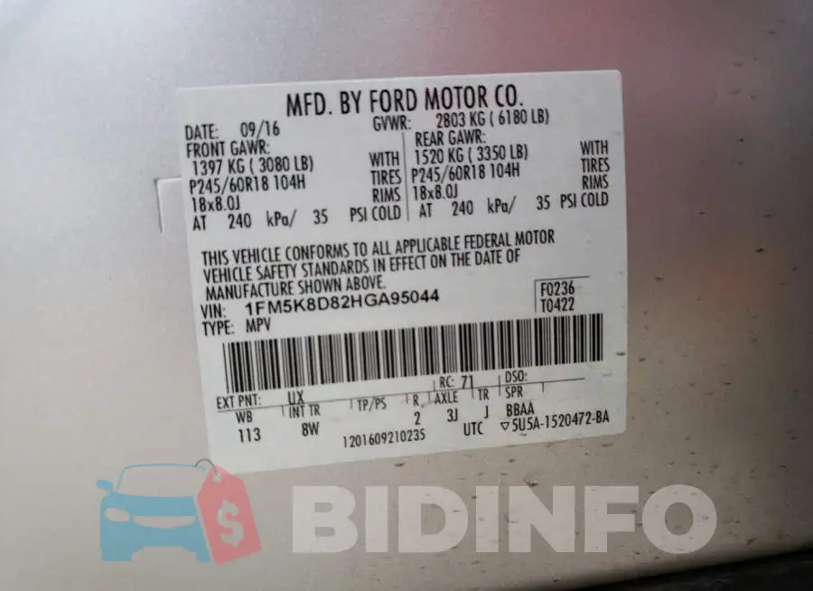 1FM5K8D82HGA95044 Photo# 13