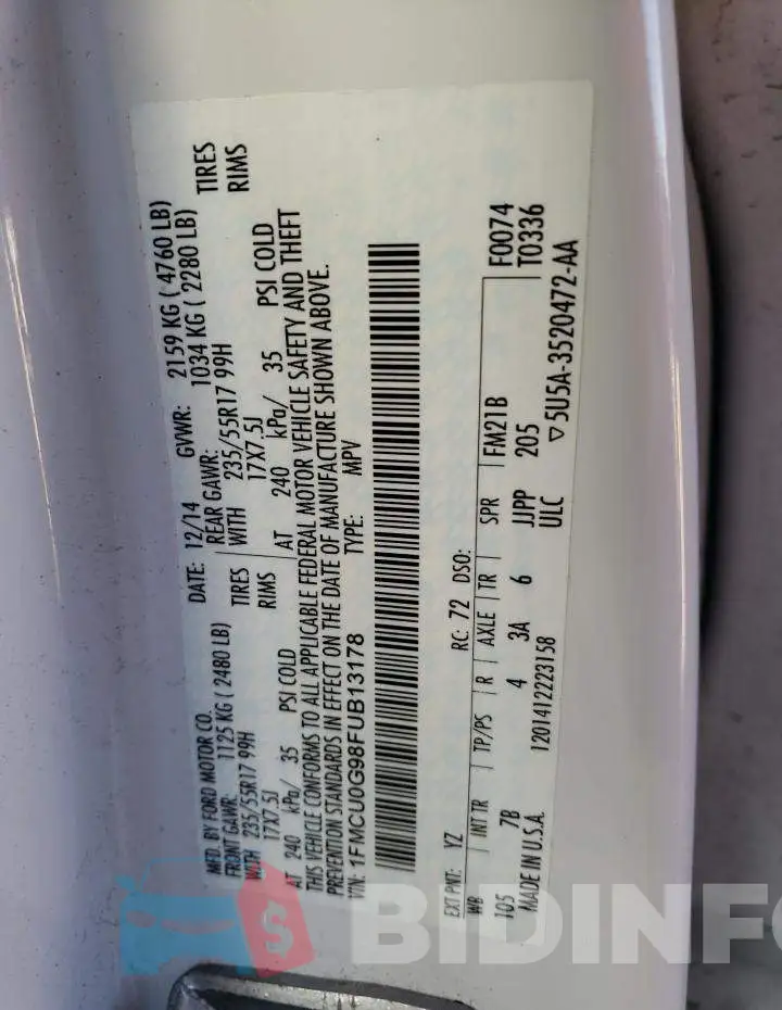 1FMCU0G98FUB13178 Photo# 13
