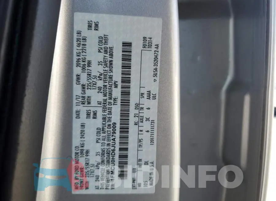 1FMCU0HD6JUA79009 Photo# 14