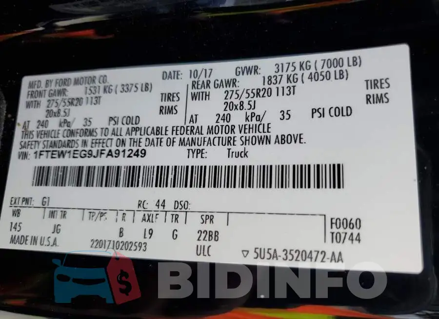 1FTEW1EG9JFA91249 Photo# 12