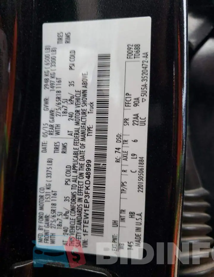 1FTEW1EP3FKD48999 Photo# 12