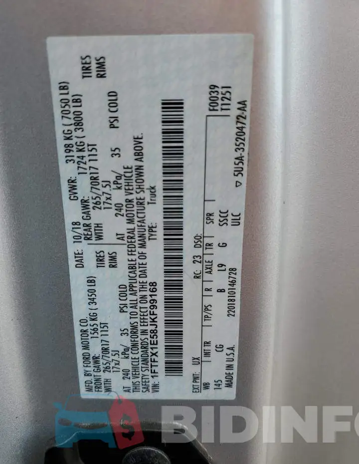1FTFX1E58JKF99168 Photo# 12