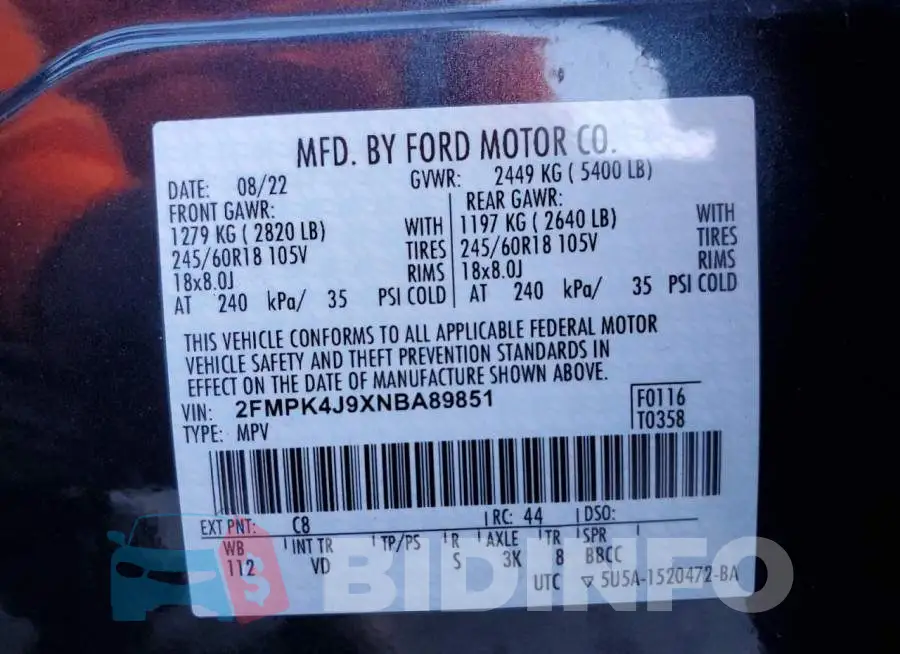 2FMPK4J9XNBA89851 Photo# 12