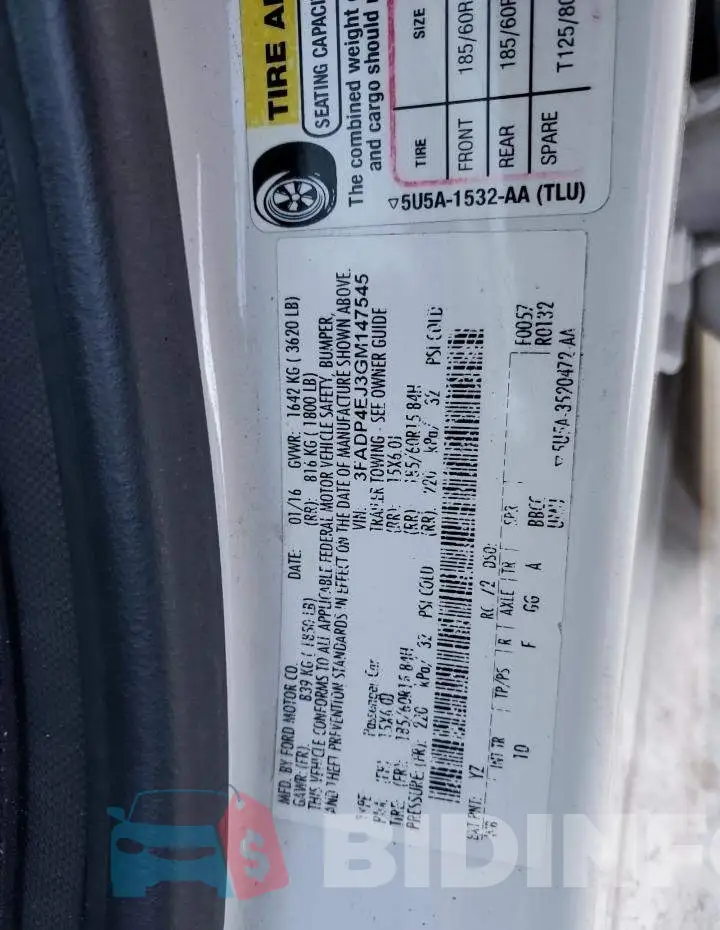 3FADP4EJ3GM147545 Photo# 12