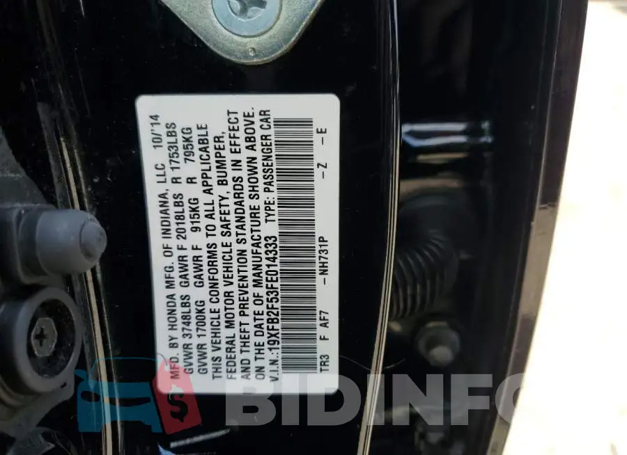19XFB2F53FE014333 Photo# 12