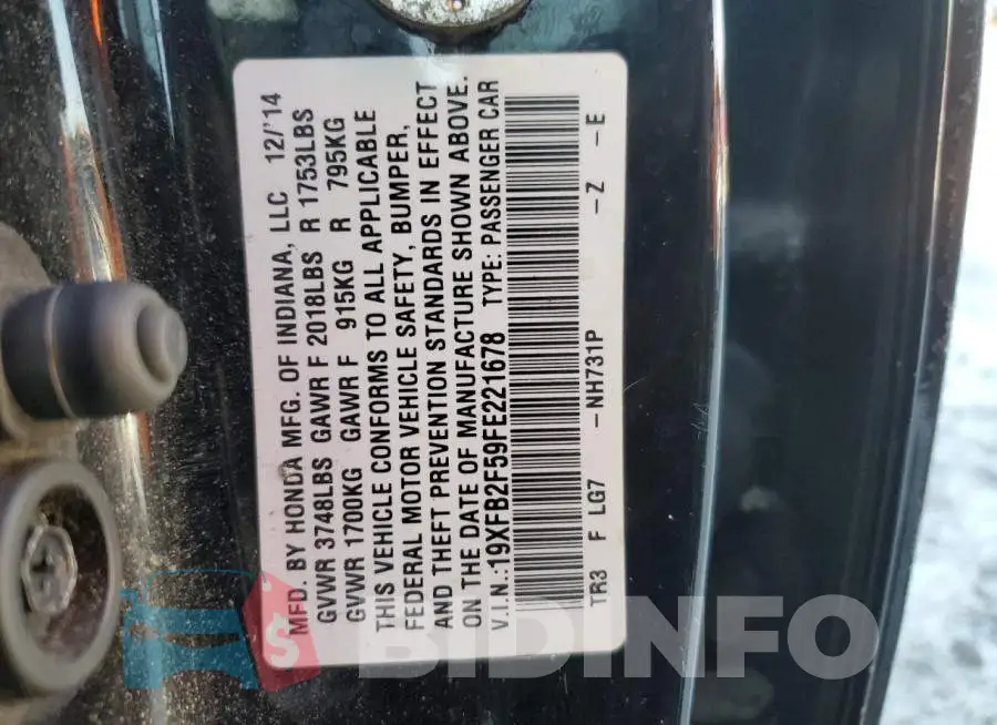 19XFB2F59FE221678 Photo# 12