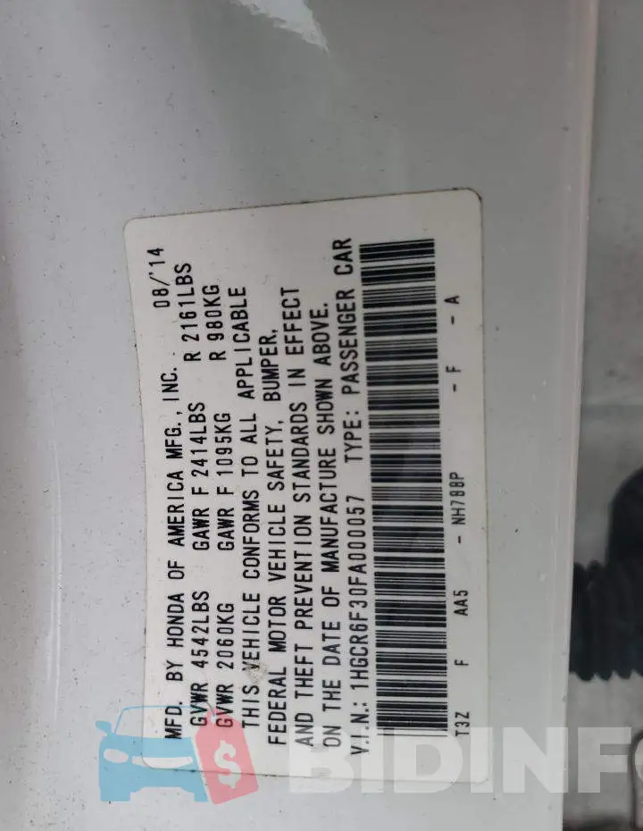 1HGCR6F30FA000057 Photo# 13