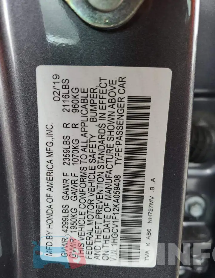 1HGCV1F12KA059408 Photo# 12