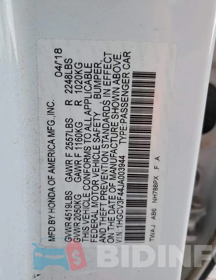 1HGCV3F44JA003944 Photo# 12