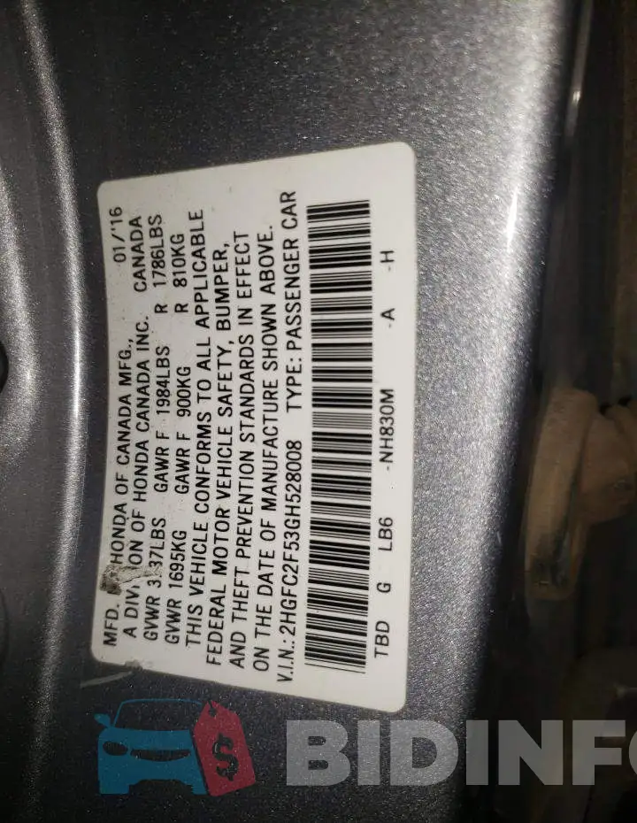 2HGFC2F53GH528008 Photo# 12