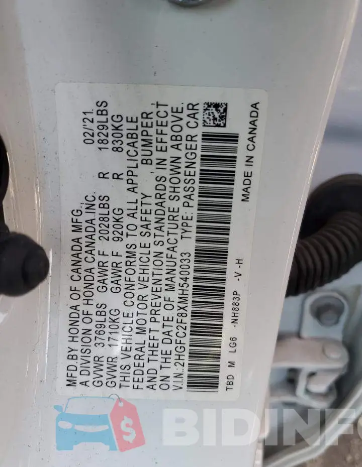 2HGFC2F8XMH540033 Photo# 12