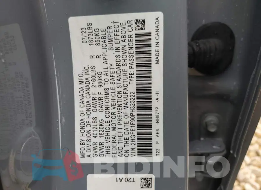 2HGFE1F90PH323222 Photo# 12