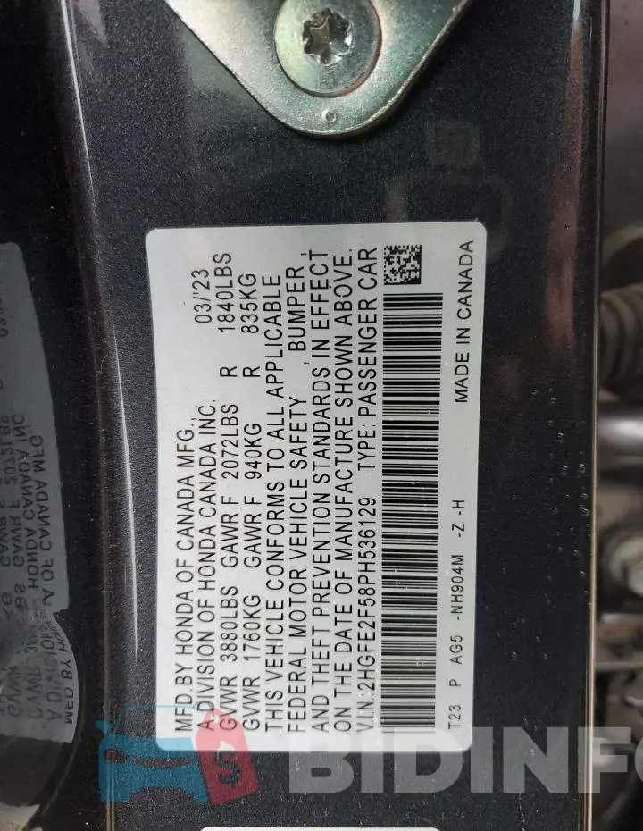 2HGFE2F58PH536129 Photo# 12