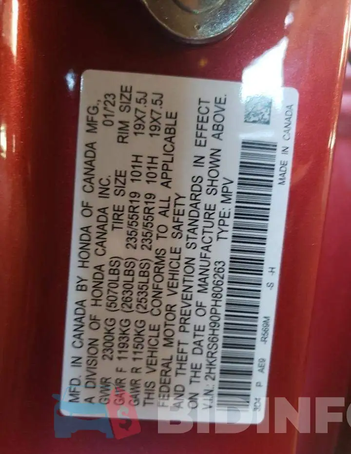 2HKRS6H90PH806263 Photo# 13