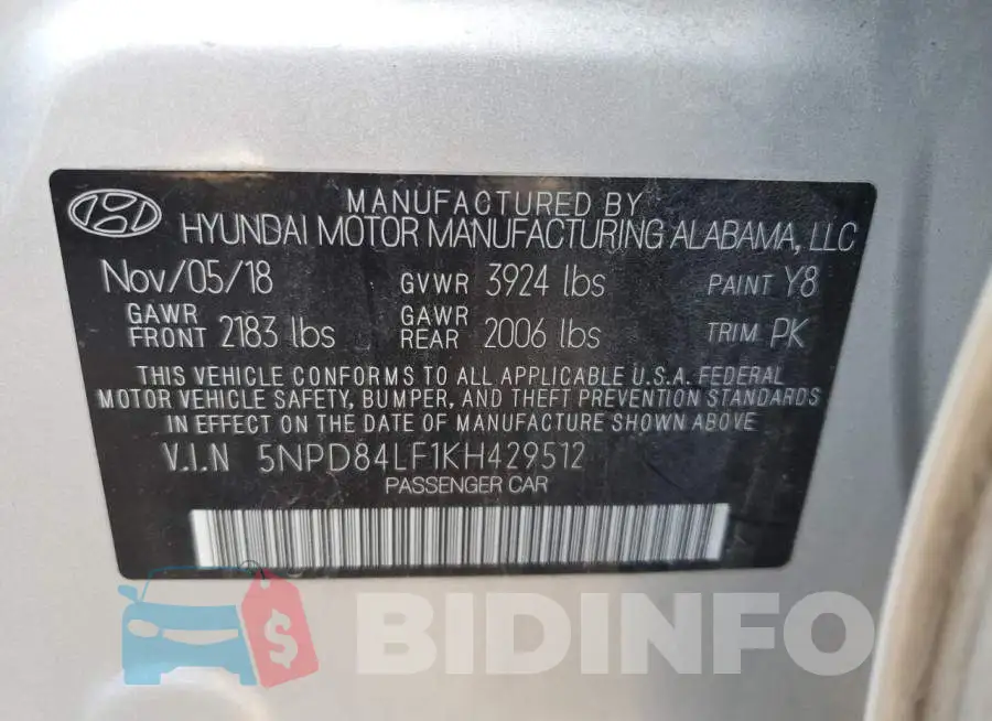 5NPD84LF1KH429512 Photo# 12