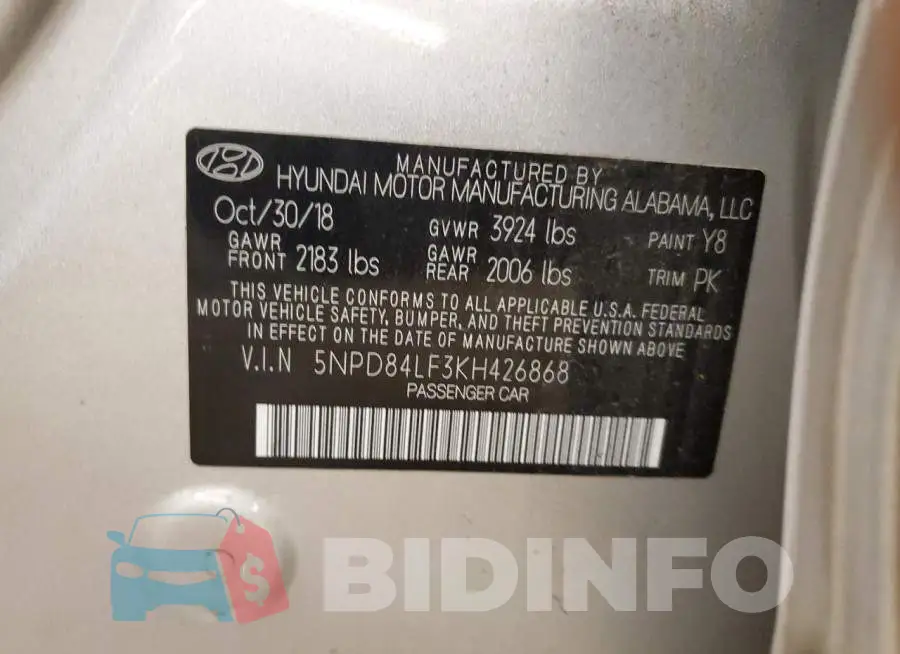5NPD84LF3KH426868 Photo# 12