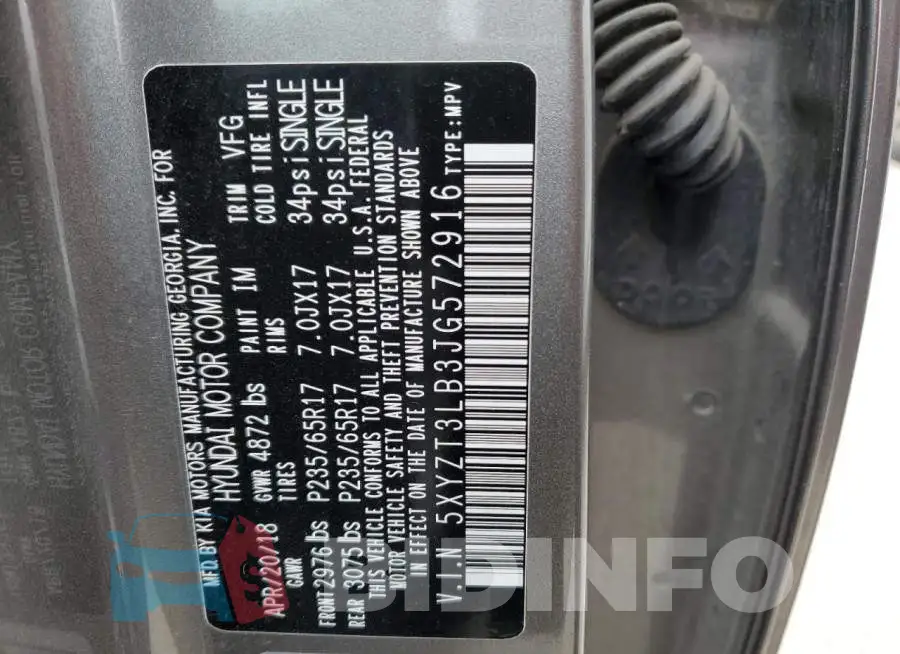 5XYZT3LB3JG572916 Photo# 13