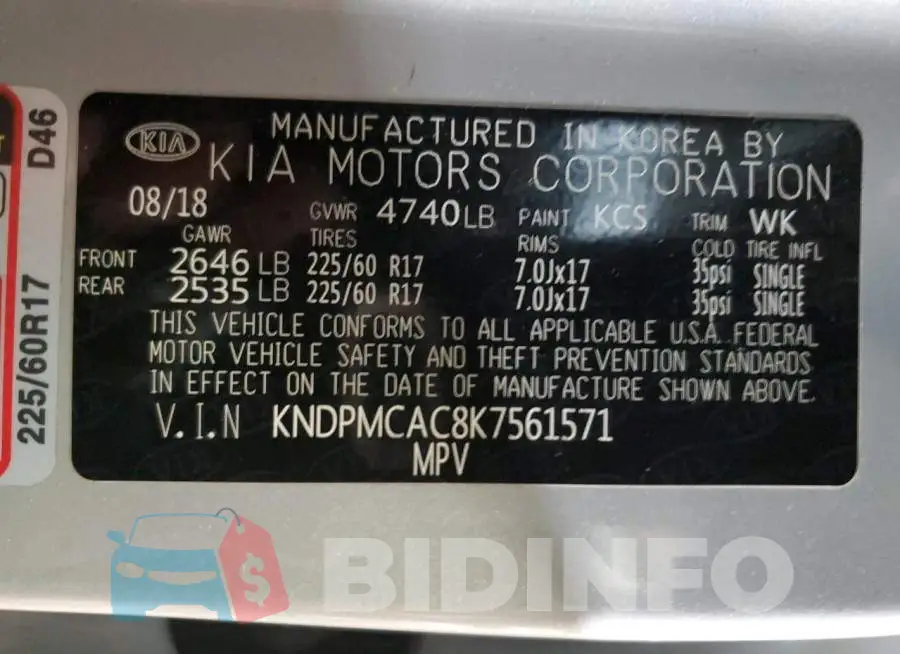 KNDPMCAC8K7561571 Photo# 13