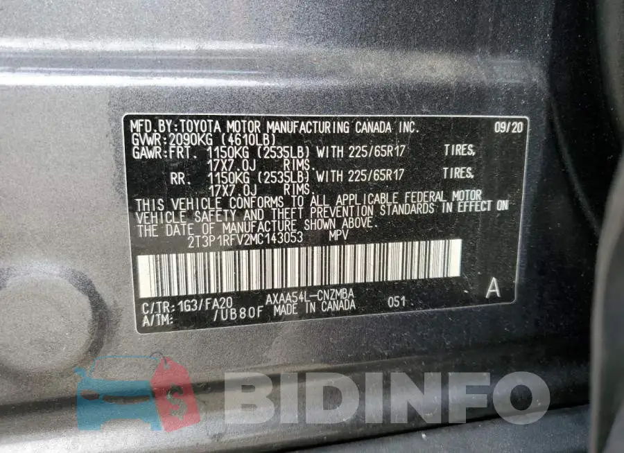 2T3P1RFV2MC143053 Photo# 13