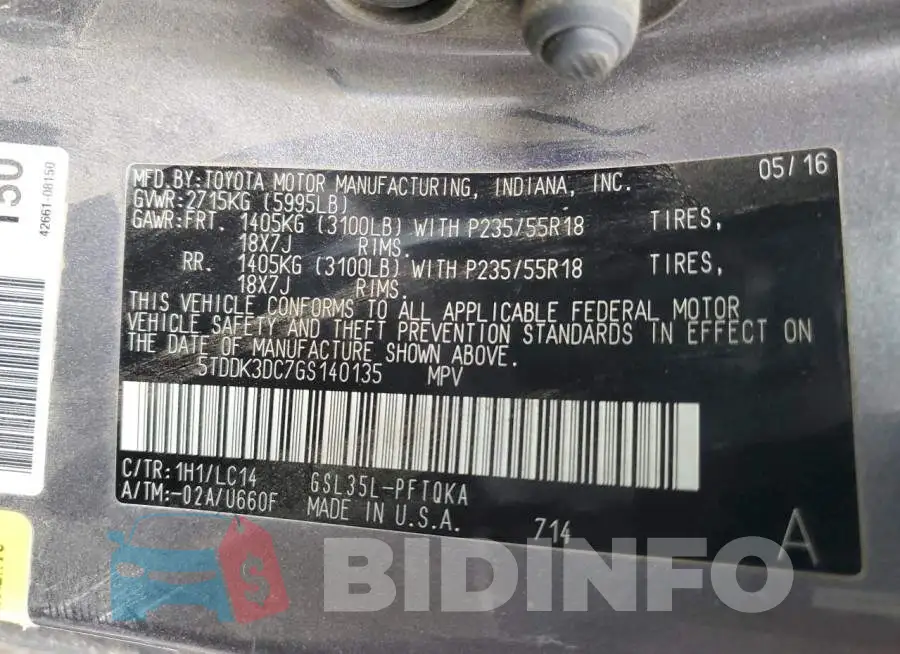 5TDDK3DC7GS140135 Photo# 13