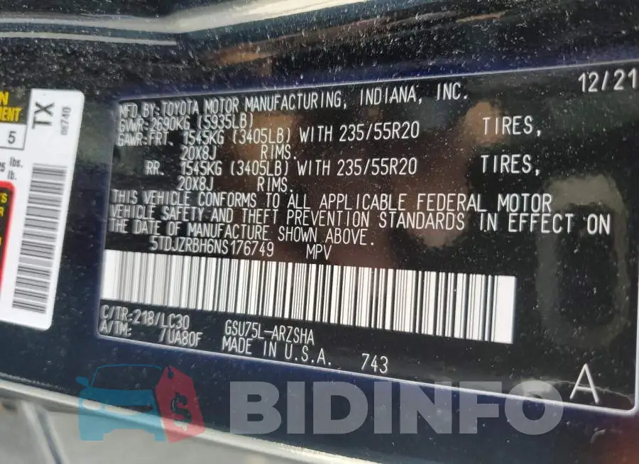 5TDJZRBH6NS176749 Photo# 14