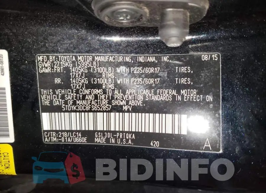 5TDYK3DC8FS652857 Photo# 14