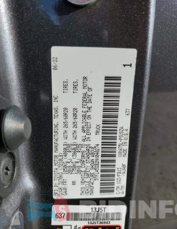 5TFLA5DB2NX040274 Photo# 13