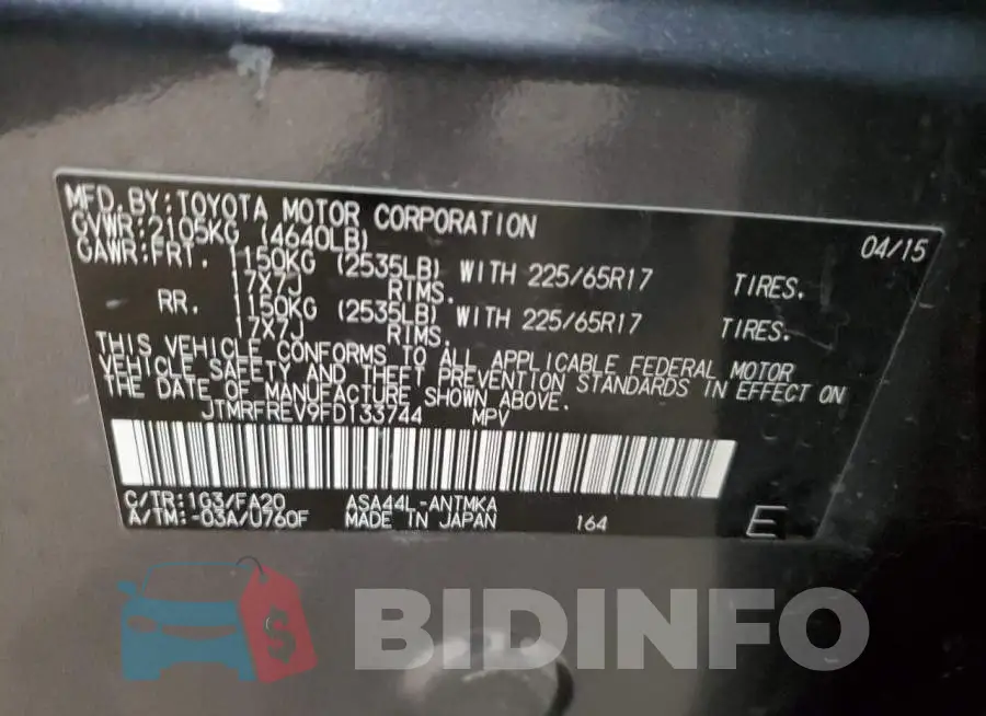 JTMRFREV9FD133744 Photo# 12
